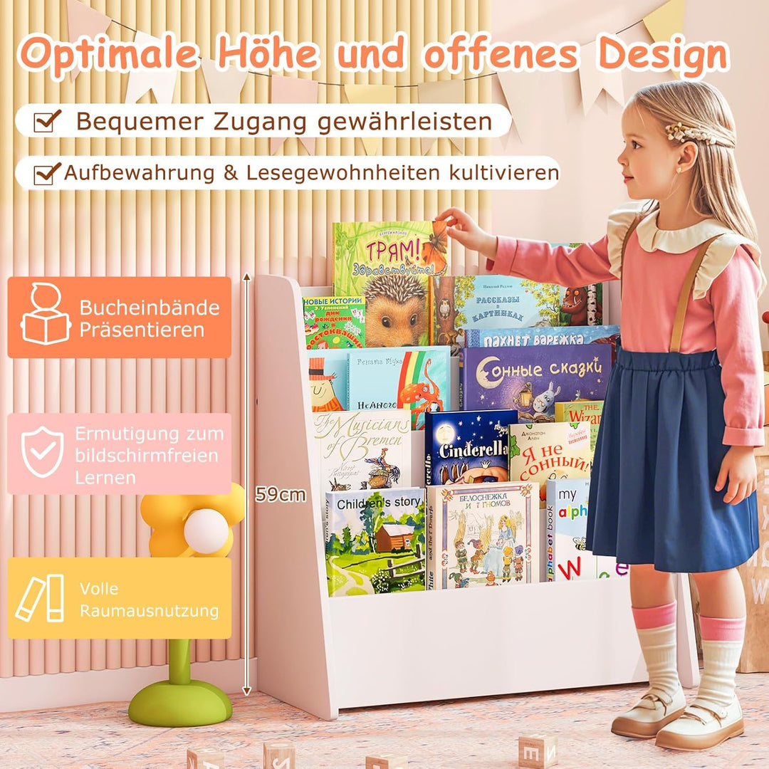 COSTWAY Kinderregal mit 4 Fächern, Bücherregal für Kinder, Zeitungsständer, Aufbewahrungsregal für K