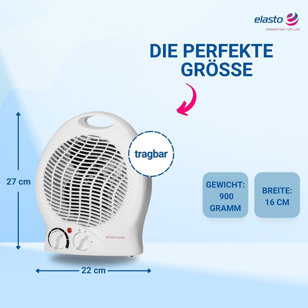 elasto – Heizlüfter "Mobil" 2000W inkl. Ventilator – tragbares Heizgerät mit Thermostat & 4-Stufen-S