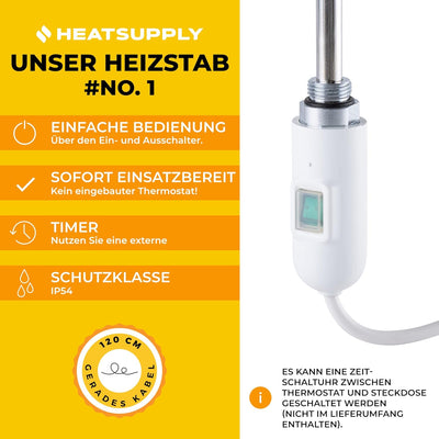 Handtuchheizkörper elektrisch 1662 x 600mm - Badheizkörper elektrisch 900 Watt weiss inkl. Heizstab