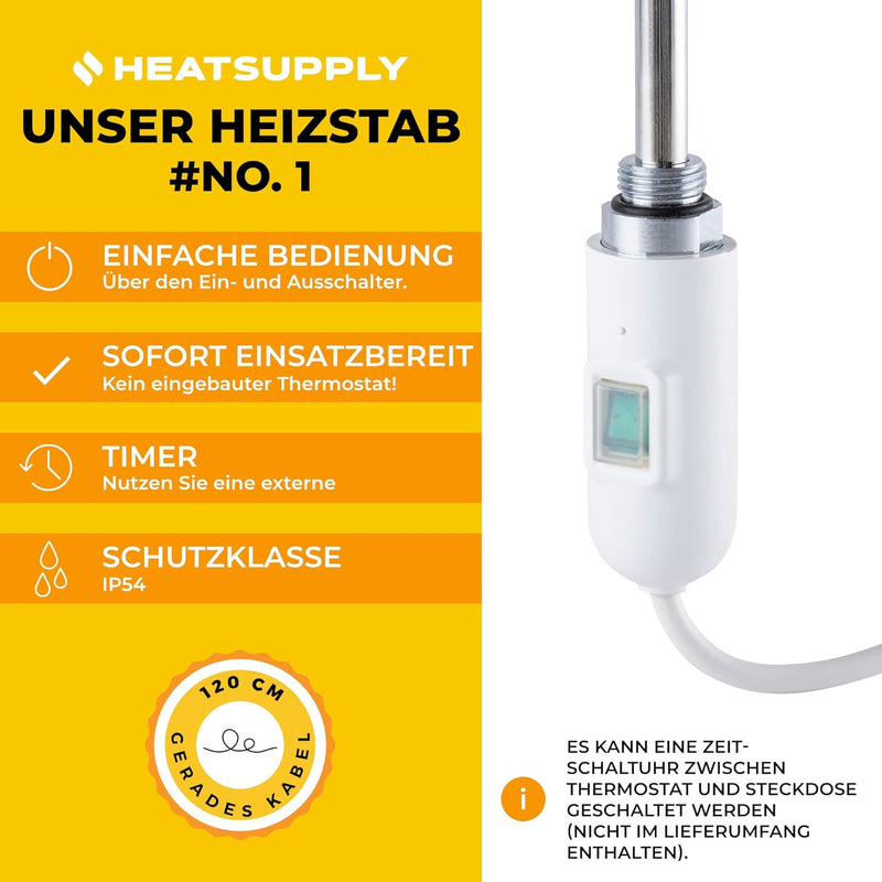 Handtuchheizkörper elektrisch 1662 x 600mm - Badheizkörper elektrisch 900 Watt weiss inkl. Heizstab