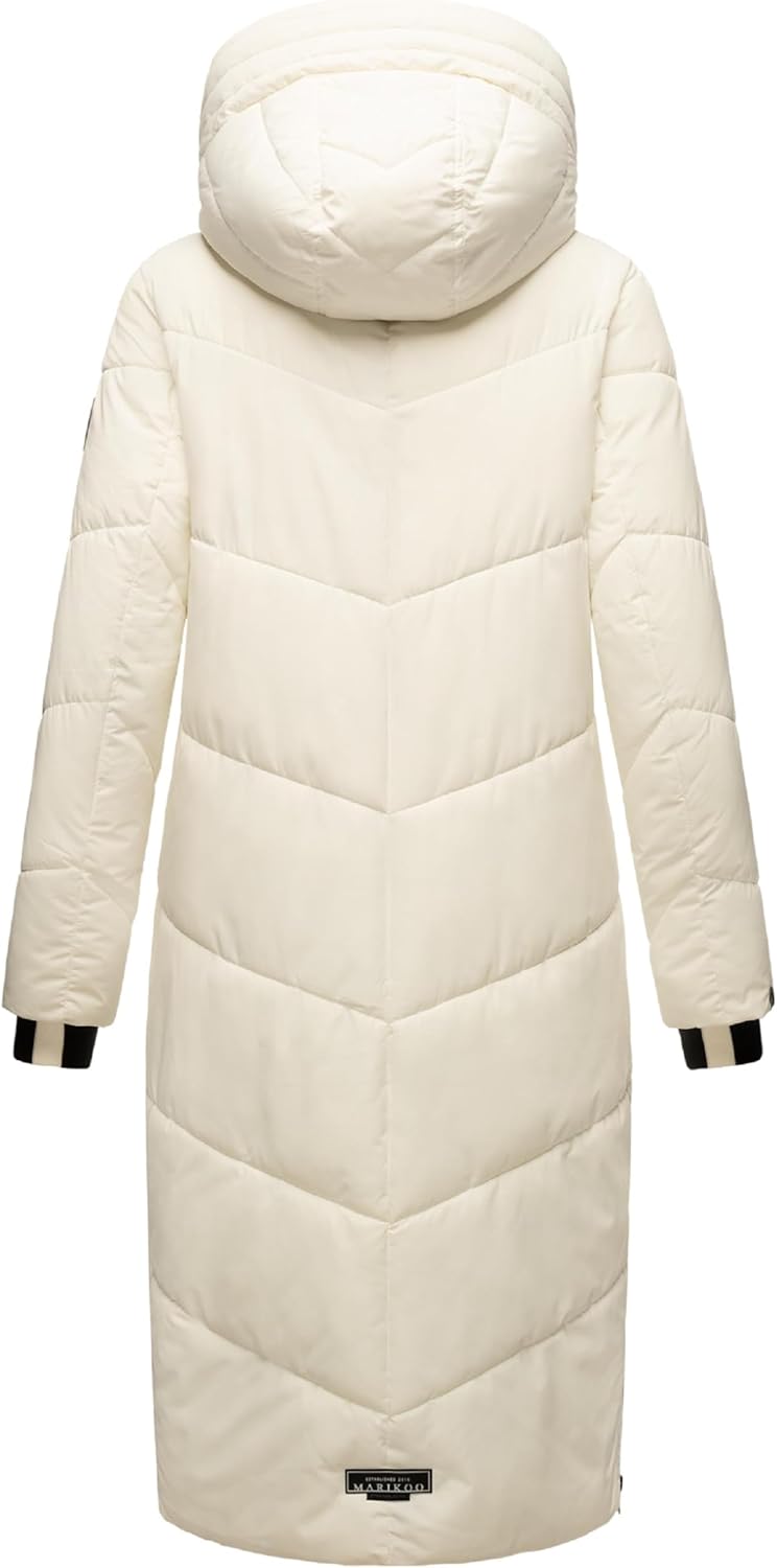 MARIKOO Damen Wintermantel warmer Steppmantel lang mit verstellbarer Kapuze und hohem Kragen Nadaree