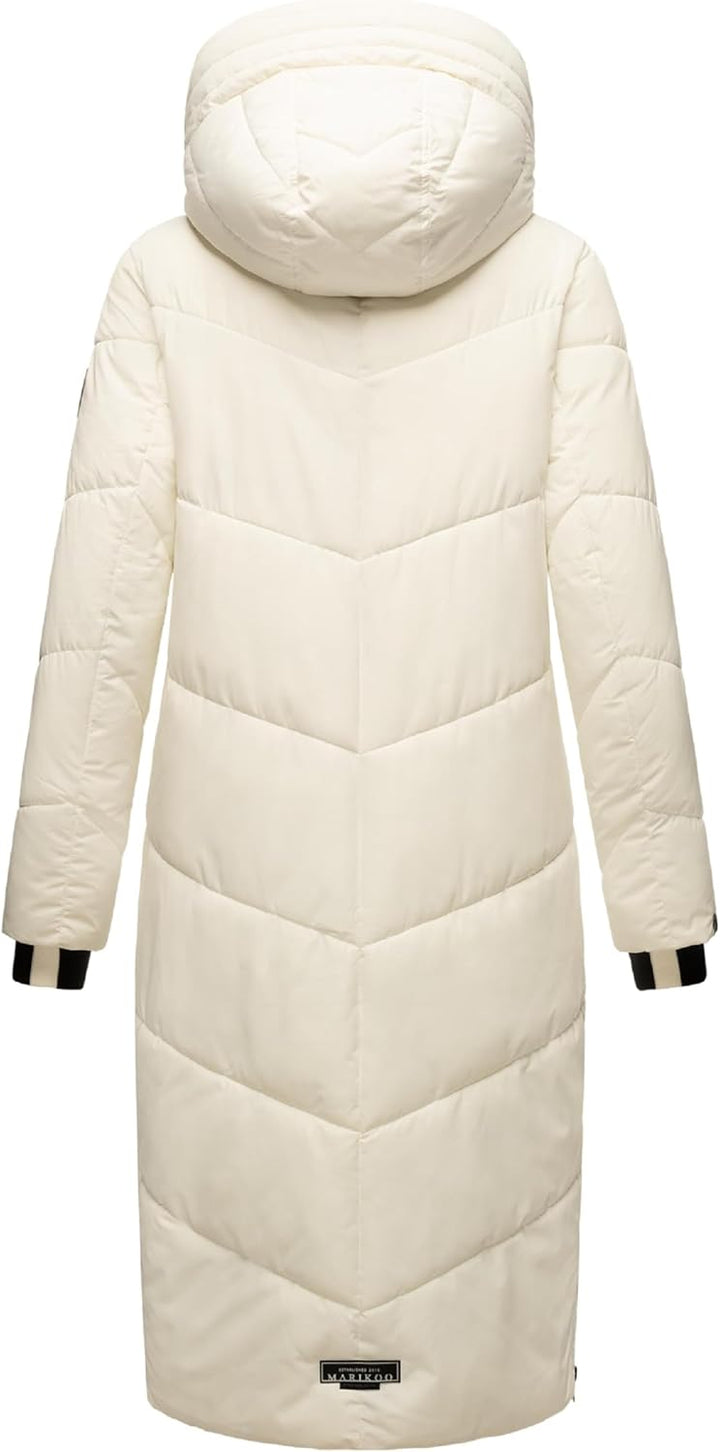 MARIKOO Damen Wintermantel Warmer Steppmantel lang mit Verstellbarer Kapuze und hohem Kragen Nadaree