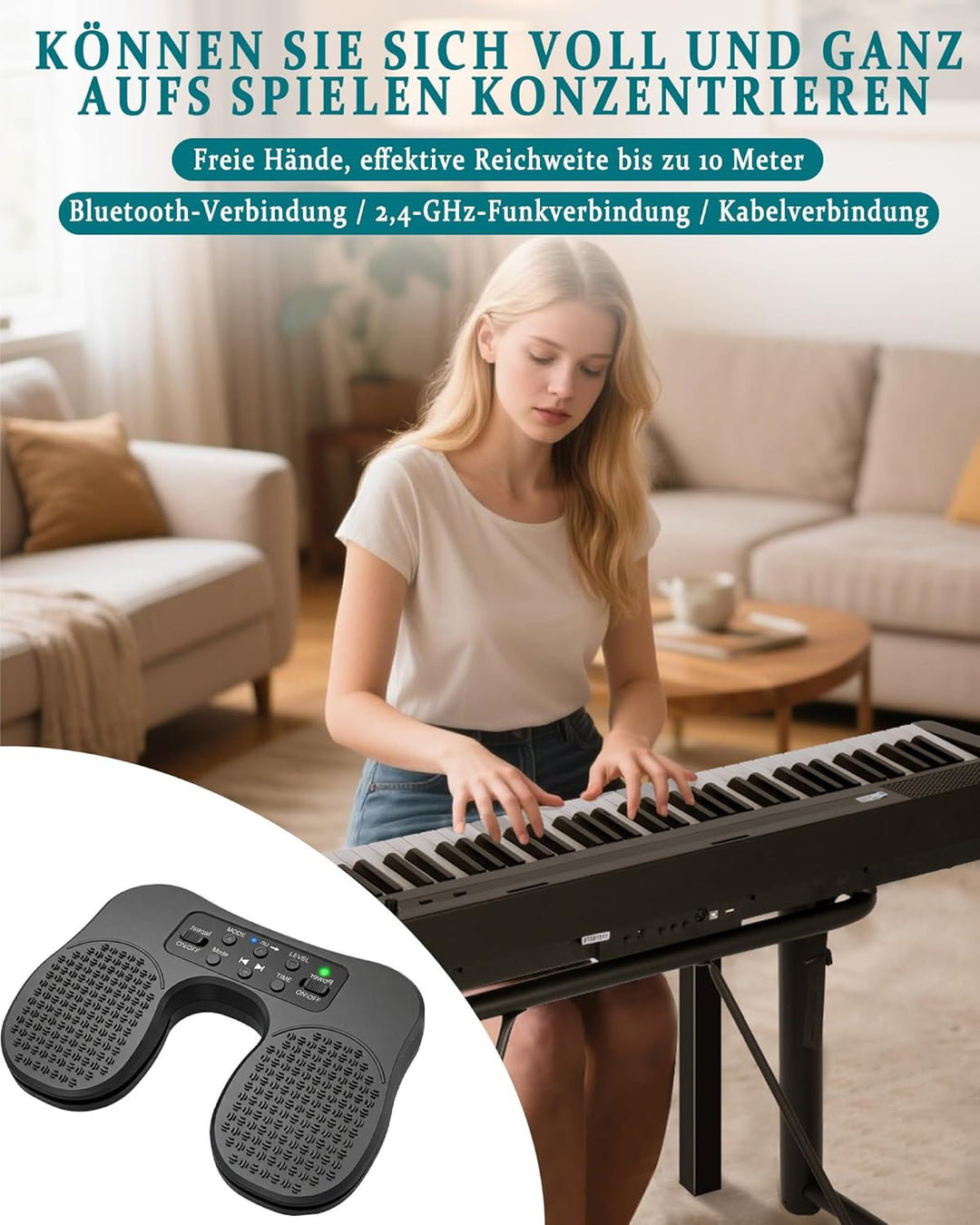 Bluetooth Page Turner Pedal: Bluetooth Fussschalter für Noten Apps mit Fusssteuerung für Pianisten G