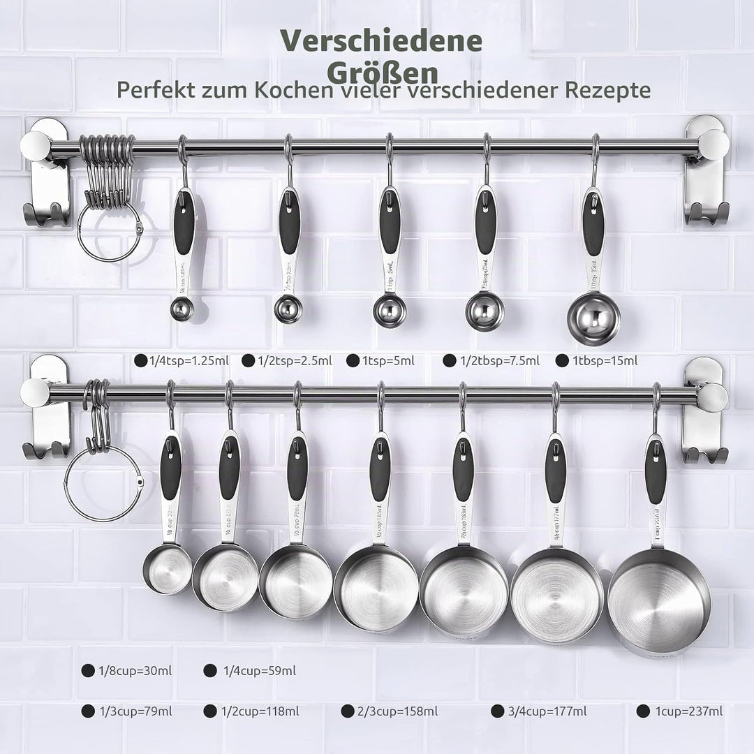 Messbecher und Messlöffel 12er-Set: U-Taste Nesting Cups, Teelöffel und Esslöffel aus Edelstahl 18/8