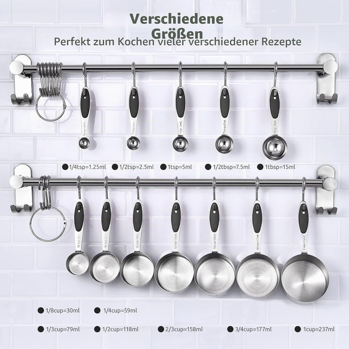 Messbecher und Messlöffel 12er-Set: U-Taste Nesting Cups, Teelöffel und Esslöffel aus Edelstahl 18/8