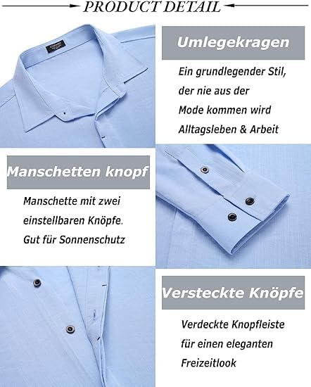 COOFANDY Herren Hemd mit versteckten Knöpfen Regular Fit Langarmhemd Casual Freizeithemd Businesshem