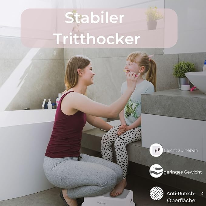 BUDDLEY PP Step Stool Weiss-Grau (2er Set) – Tritthocker Kinder, Toilette Kinder, Tritthocker Toilet