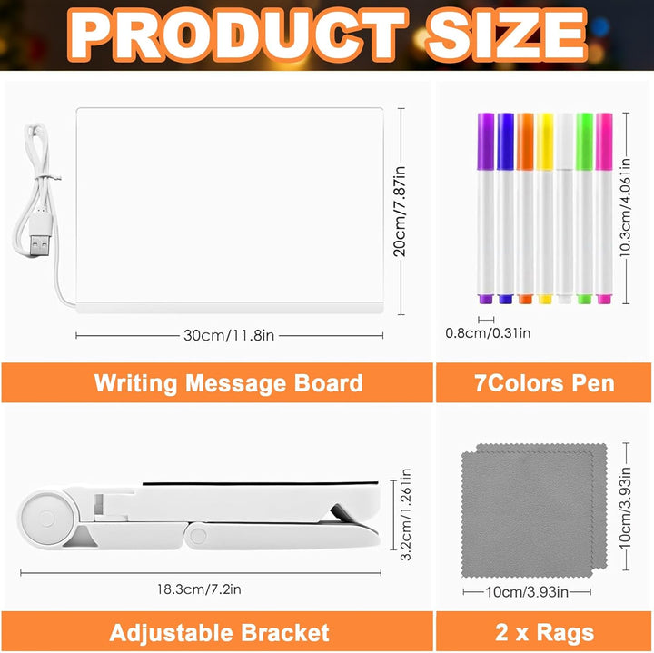 LED Zeichenbrett, 30x20cm LED Notiztafel mit 7 Farben Stift, Leuchtendes Zeichenbrett für Kinder, Ac