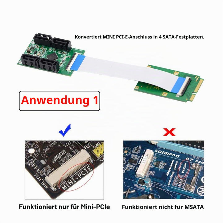 chenyang Mini PCI-E ＆ NGFF A+E Key auf 4 SATA 3.0 Port Multiplier Adapter 6Gbps Festplatte Erweiteru