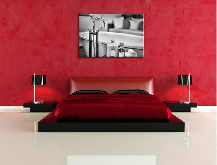 Pixxprint stilvolle Badewanne als Leinwandbild/Grösse: 100x70 / Wandbild/Kunstdruck/fertig bespannt,