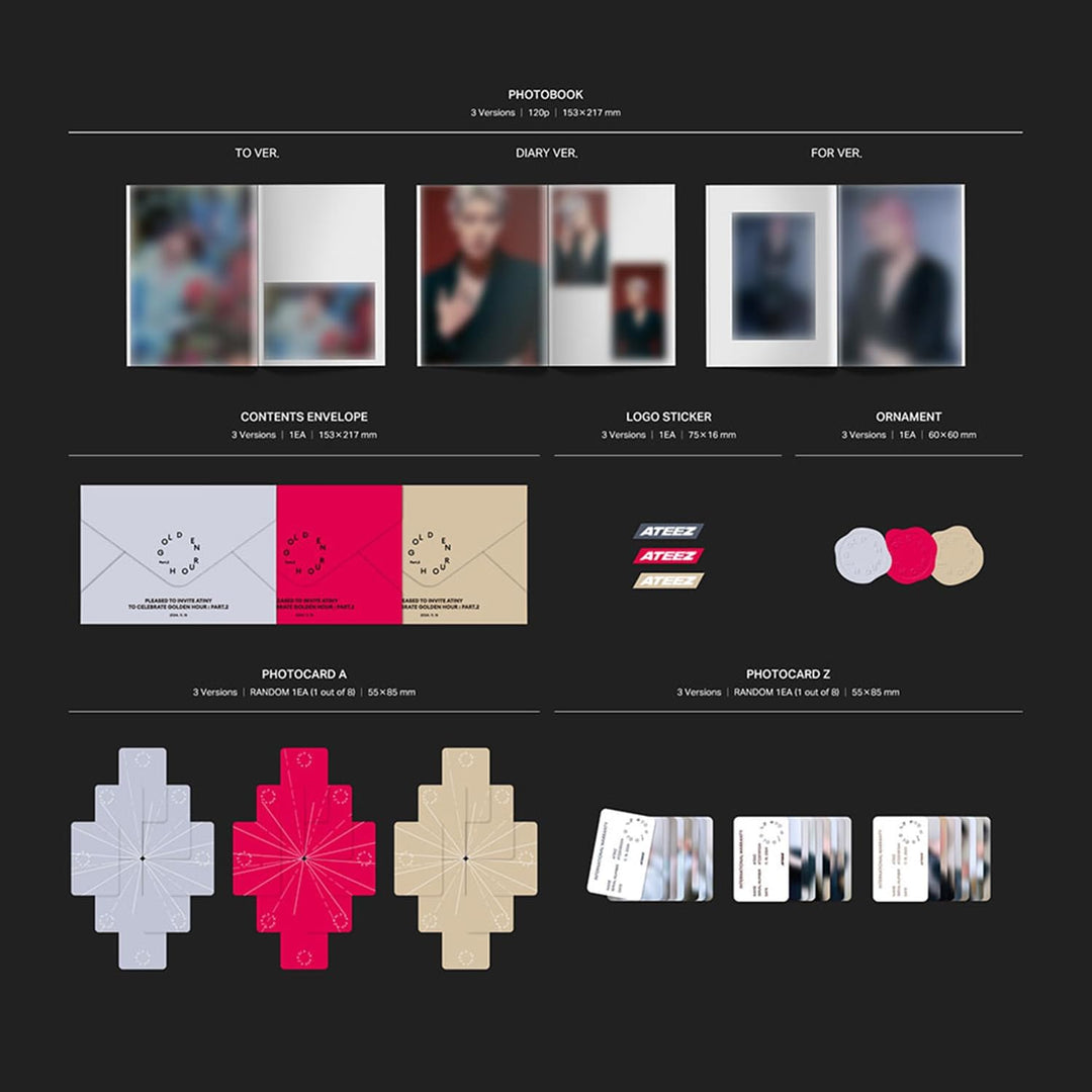 ATEEZ - 11th Mini Album [GOLDEN HOUR : Part.2] (DIARY Ver.) Photobook + Logo Sticker + Ornament + Ph