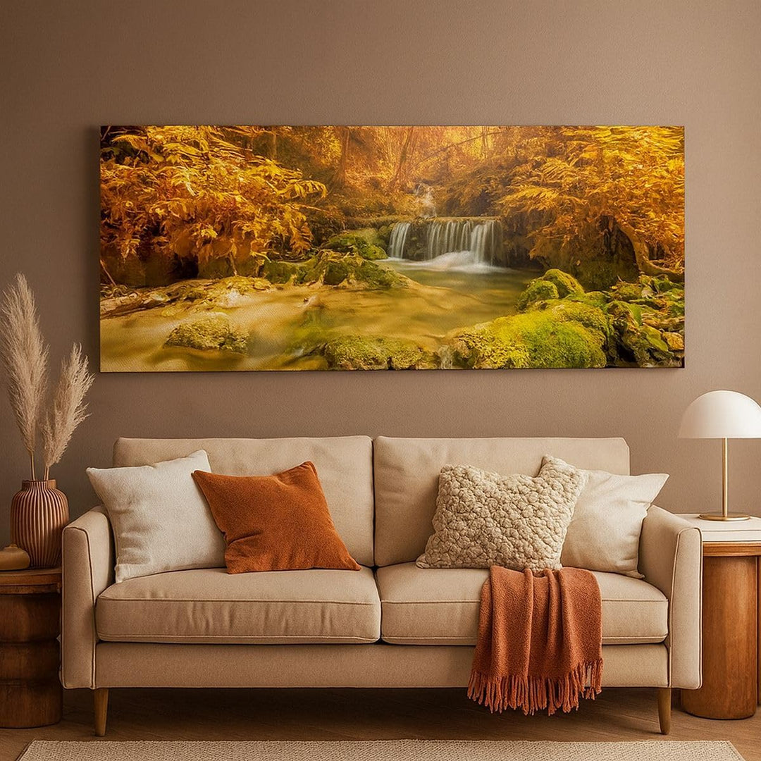Wandbilder Dekoration Wohnzimmer Wald Bach Tropen Natur Panorama Bilder auf Leinwand 120x50cm Leinwa