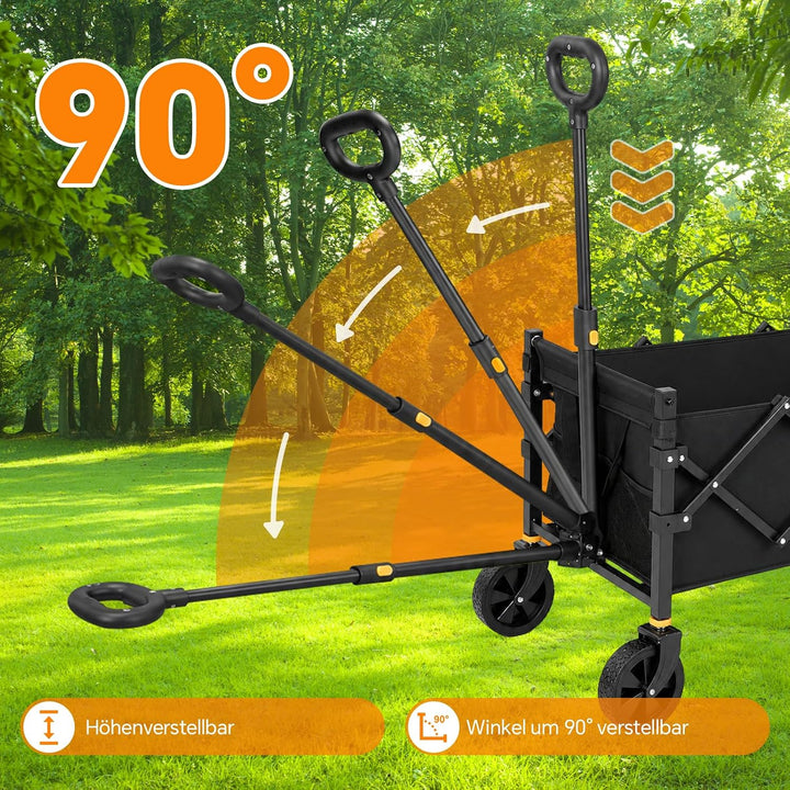 Bollerwagen Faltbar 120L Tragkraft 160KG, 360° Geländeräder, Bollerwagen XL mit 2 Getränkerhaltern,