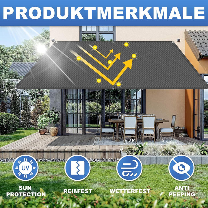 Sonnensegel Wasserdicht Rechteckig mit Ösen, Markisenstoff 95% UV Schutz, Sonnenschutz Markise Reiss