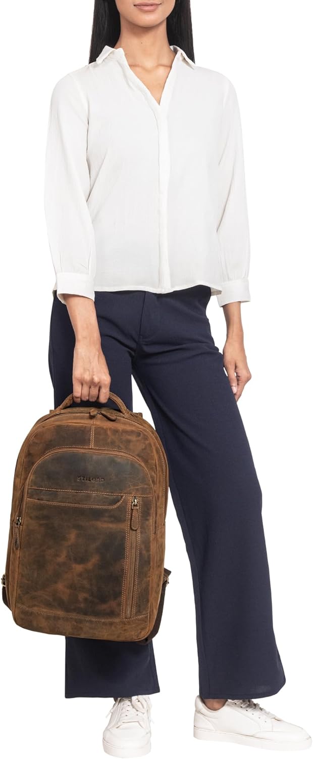 STILORD 'Alura' Grosser Rucksack Damen und Herren Leder Rucksack mit vielen Fächern Laptoprucksack 1
