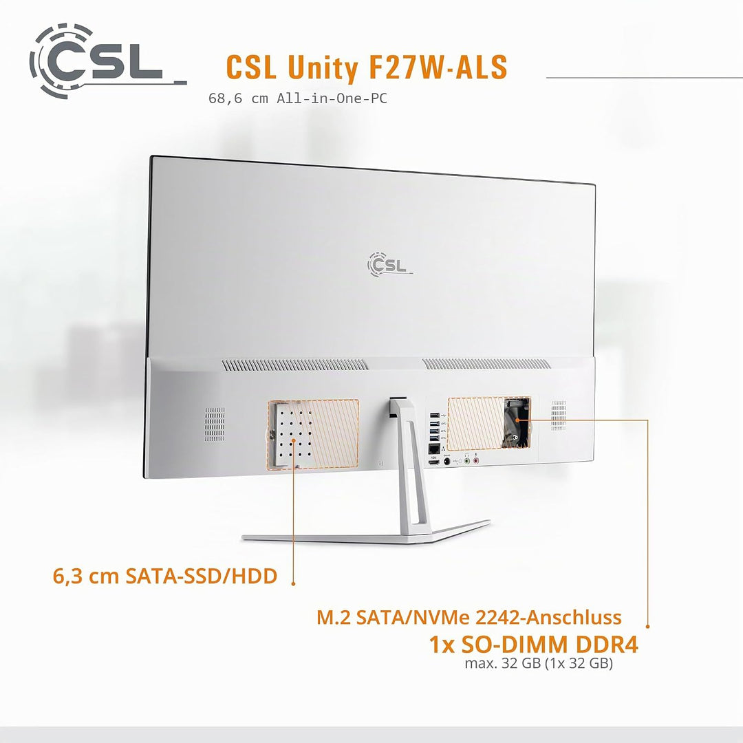 All-in-One-PC CSL Unity F27W-ALS, 68,58 cm (27 Zoll, 1920x1080 Full HD) - Leistungsstarker AIO (Inte