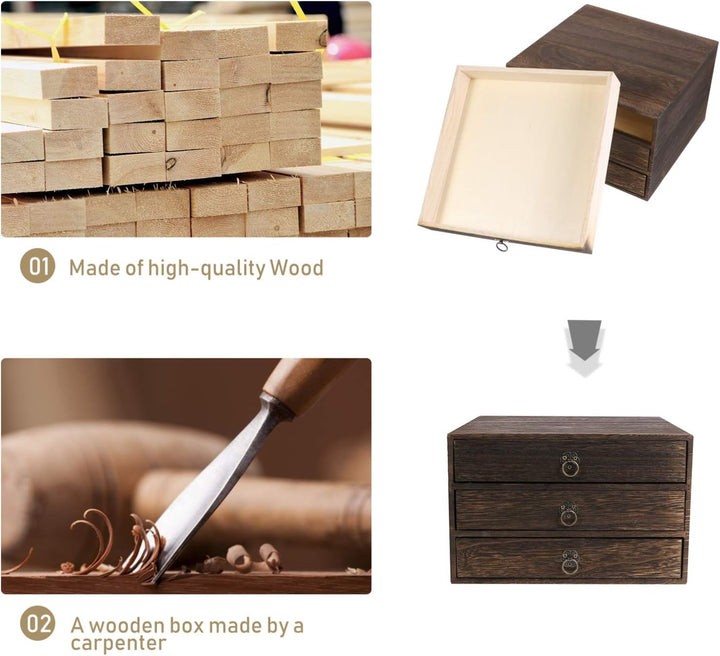 UPKOCH Schubladenbox Holzbox Holzkisten Holzschubladen Schubladencontainer Organizer 3 Schubladen Au