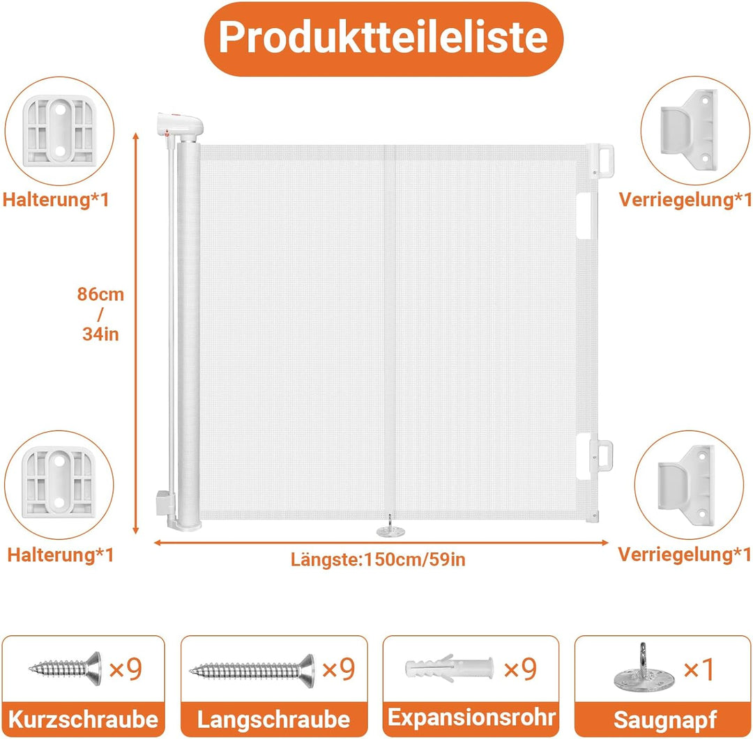 Ycozy 2026 Aufgerüstet Treppenschutzgitter 0-150cm Türschutzgitter Ausziehbar mit Stützstangen Trepp