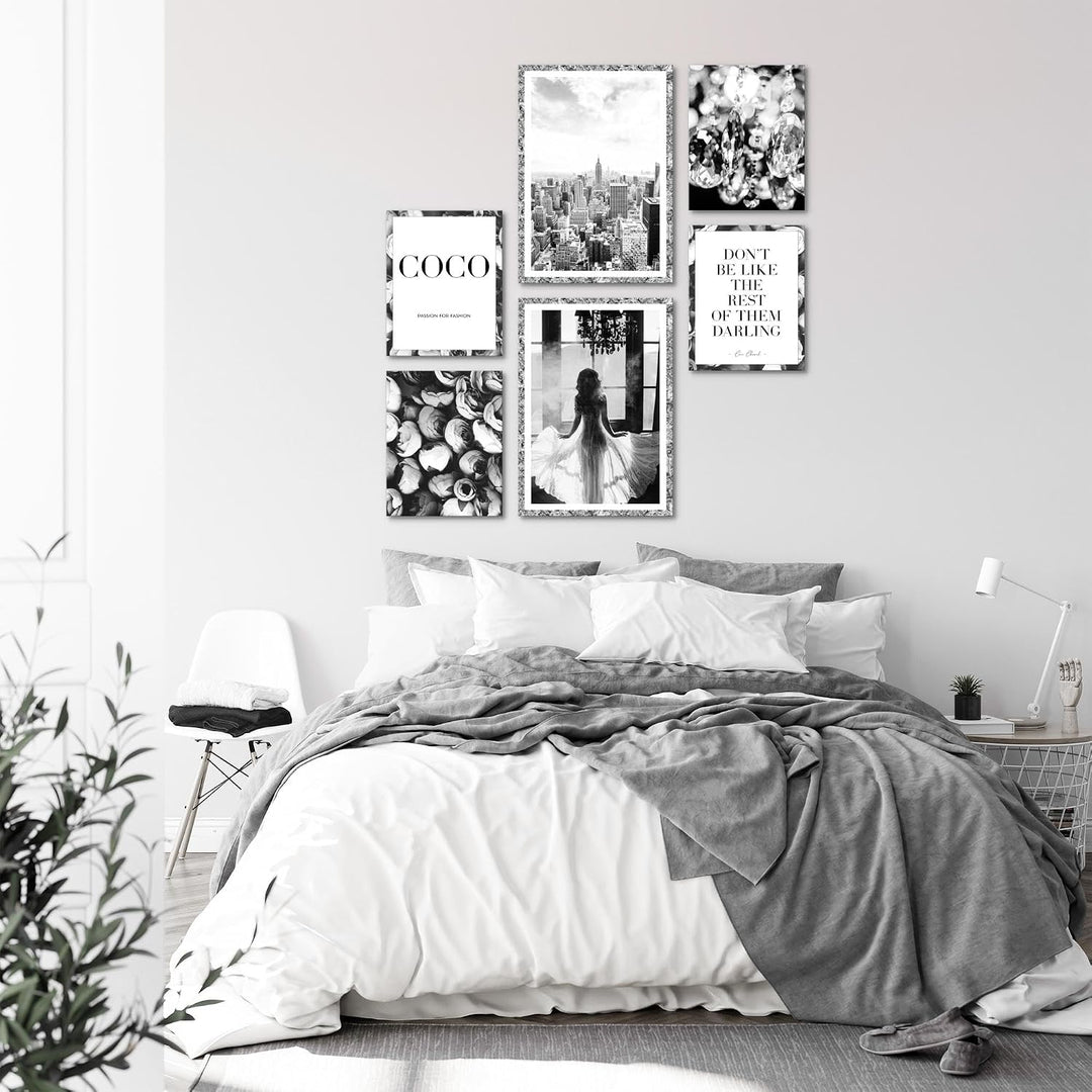 Novart Wandbilder Set Fashion Coco - KEIN EXTRA RAHMEN BENÖTIGT - Modern Deko - Wohnzimmer Mädchen T