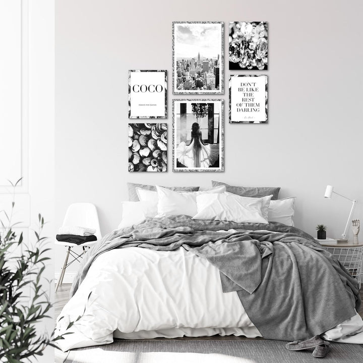 Novart Wandbilder Set Fashion Coco - KEIN EXTRA RAHMEN BENÖTIGT - Modern Deko - Wohnzimmer Mädchen T