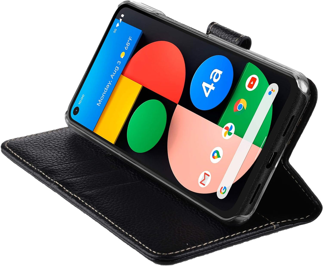 STILGUT Talis kompatibel mit Google Pixel 4a 5G Hülle mit Kartenfach aus Leder, Flip Cover, Wallet C