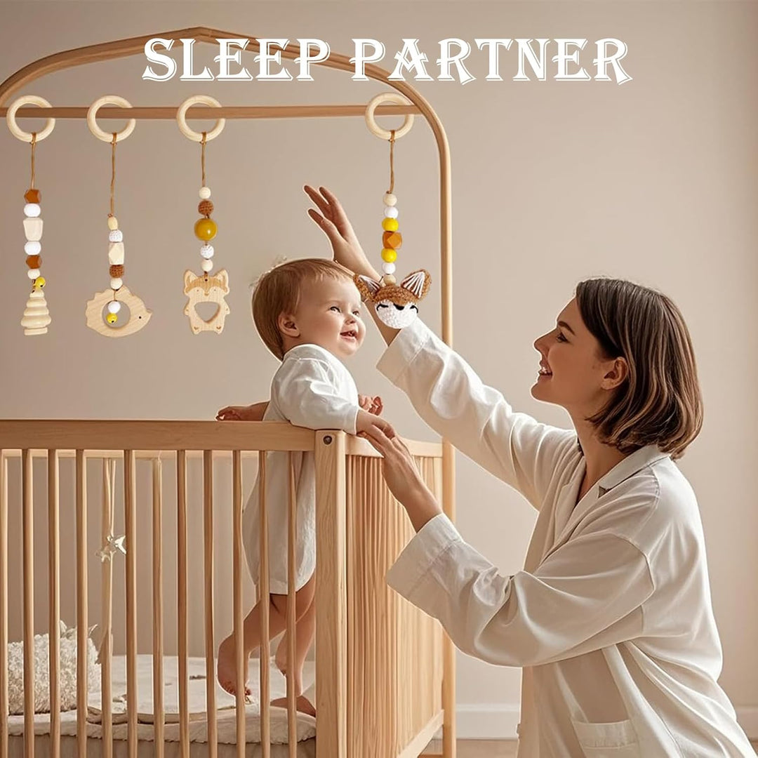 4 Stück Spielebogen Babies Holz, Spieltrapez Baby, Baby Gym Holz, Anhänger Spielbogen, für Mädchen J