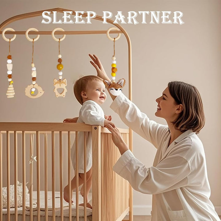 4 Stück Spielebogen Babies Holz, Spieltrapez Baby, Baby Gym Holz, Anhänger Spielbogen, für Mädchen J