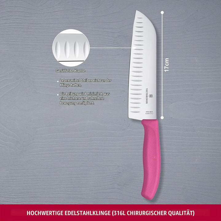 Victorinox, Swiss Classic, Profi Santokumesser, Extra Scharfe Klinge, Kullenschliff, 17 cm, Robuster