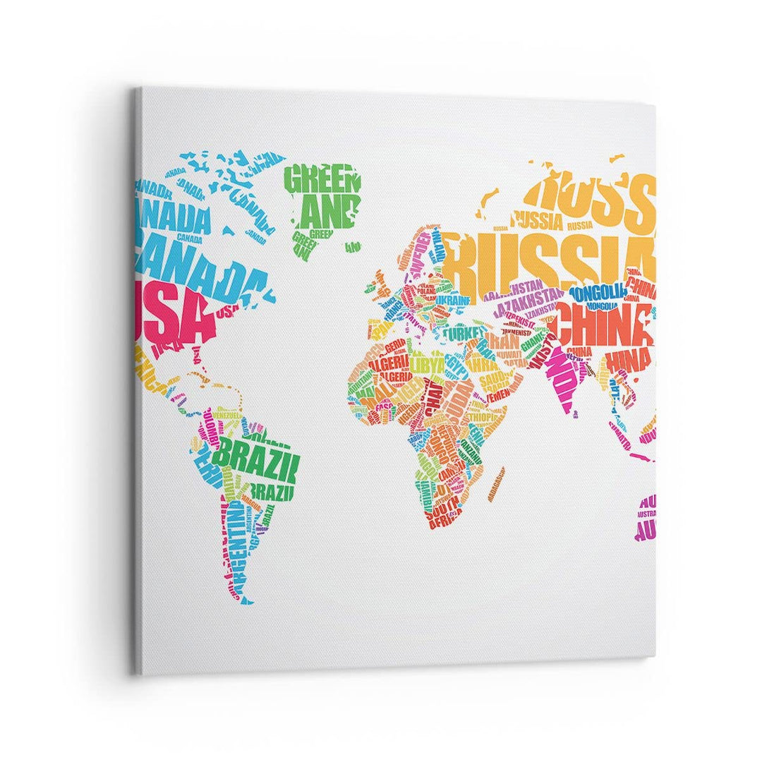Bilder auf Leinwand Karte Worte Welt Geographie Leinwandbild 60x60cm Wandbilder Dekoration Wohnzimme