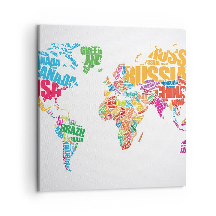 Bilder auf Leinwand Karte Worte Welt Geographie Leinwandbild 60x60cm Wandbilder Dekoration Wohnzimme