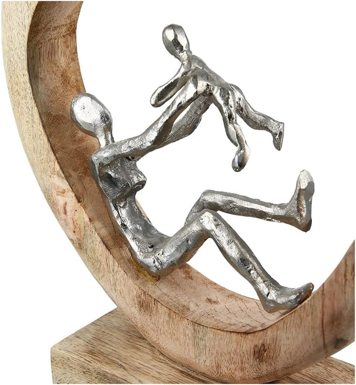 GILDE Deko Figur Skulptur Kinderliebe, Mutter mit Kind - aus Aluminium Holz - Farben: Silber braun -