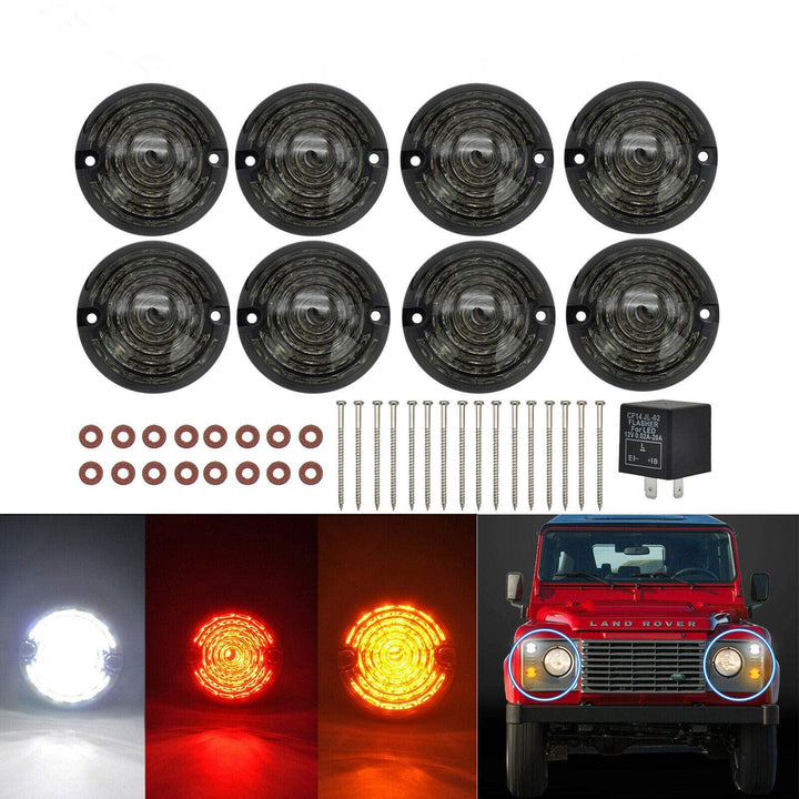 NSLUMO 8 Stueck 73mm Geräucherte Linse Defender LED Licht Units Bernstein Anzeigeseitenlicht Hintere