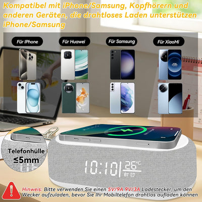 Yeelan Digitalwecker, Wecker Digital mit Licht, 15W Kabellose Aufladung für iPhone/Samsung, Alarm Cl