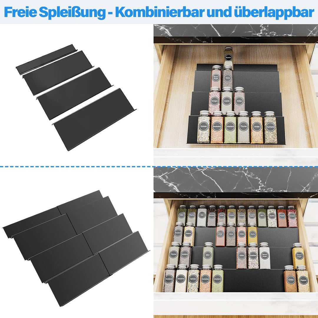 TOKSEL Wizsofer Gewürzhalter Schublade, Verstellbar Erweiterbar 4 Ebenen Metall Gewürzregal Organize