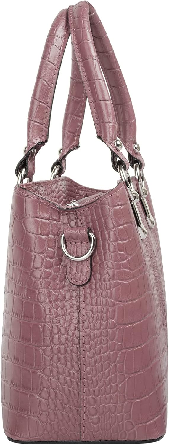 Umhängetasche echt Leder Damen | Made in Italy, Kroko-Optik Handtasche, Damen Schultertasche, elegan