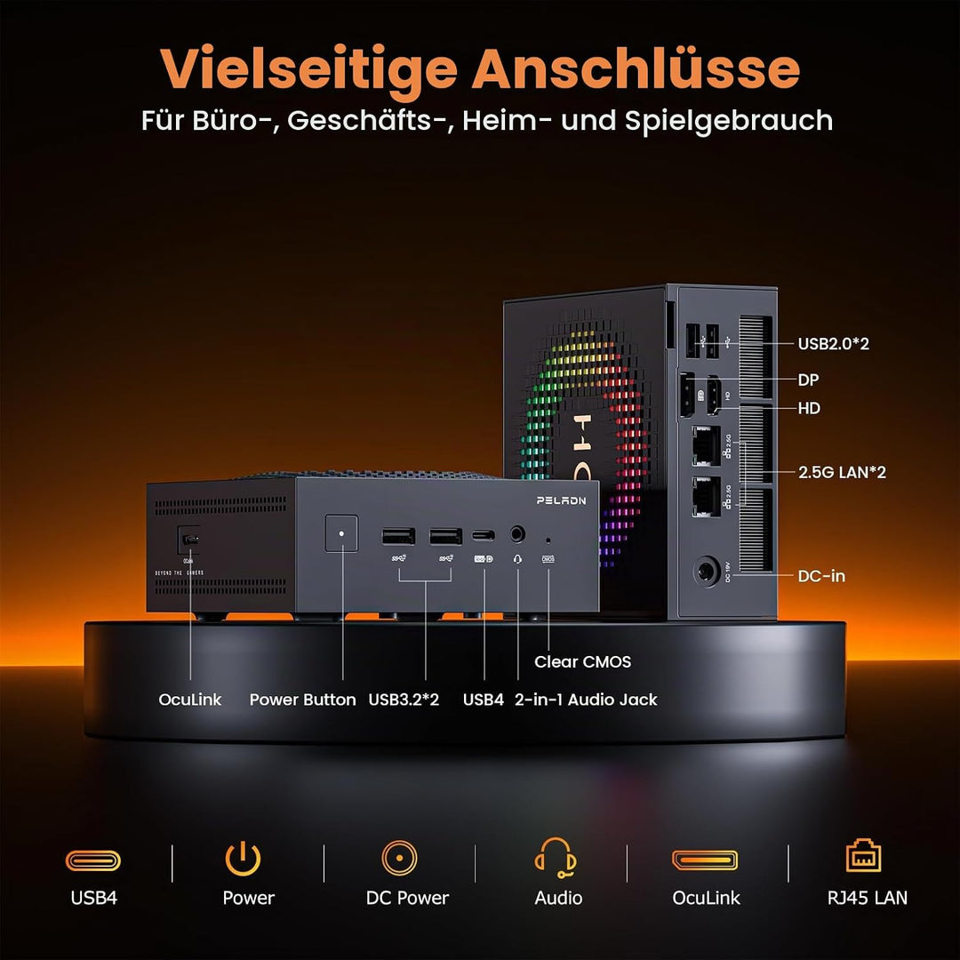 PELADN Mini PC, Ryzen AI 9 HX 370, 24GB LPDDR5X/1TB PCIe 4.0 SSD, Dual 2.5G LAN, USB4 20Gbps Type-C/