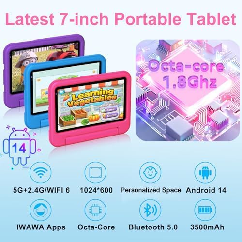 DEERTiME 2025 Neueste Tablet Android 14 OS, 10GB(4+6) RAM+64GB ROM/TF 1TB, WLAN 6, 5G+2.4G WLAN, 8-C