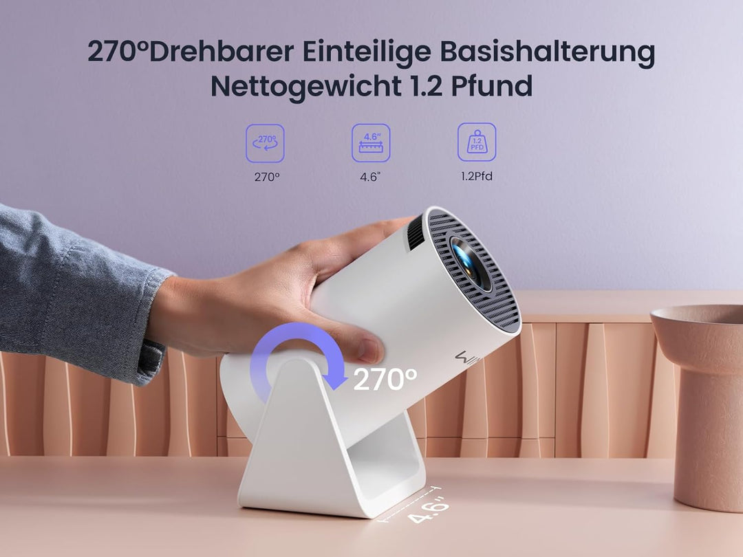 【Automatische Trapezkorrektur】Mini Beamer 1080P Full HD 12000L WiFi Bluetooth 270° drehbar, WiMiUS K