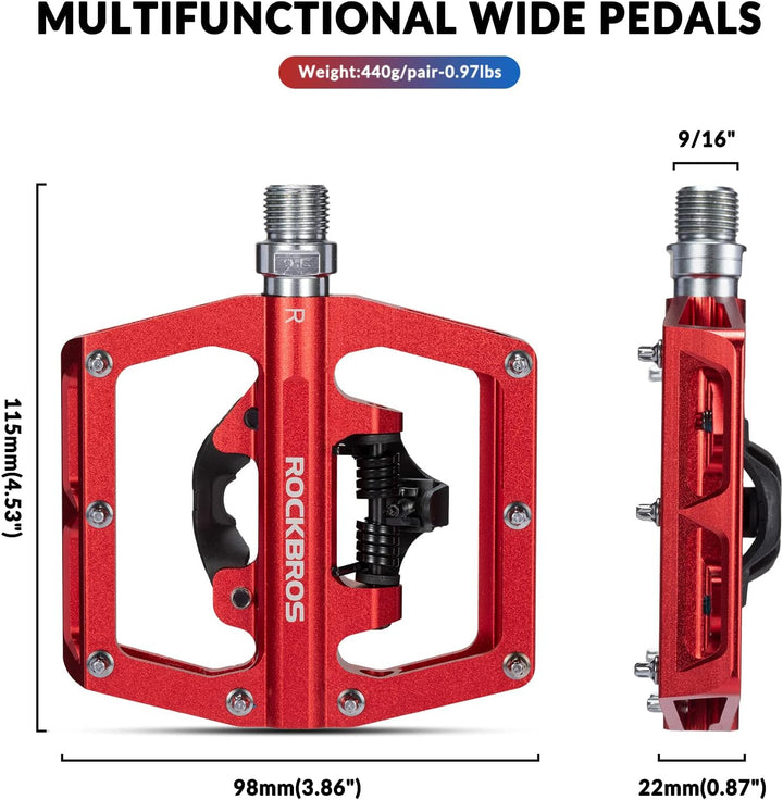 ROCKBROS Fahrradpedale Aluminium rutschfest 2 in 1 SPD Pedale/Plattform Pedale für MTB Rennrad Stadt