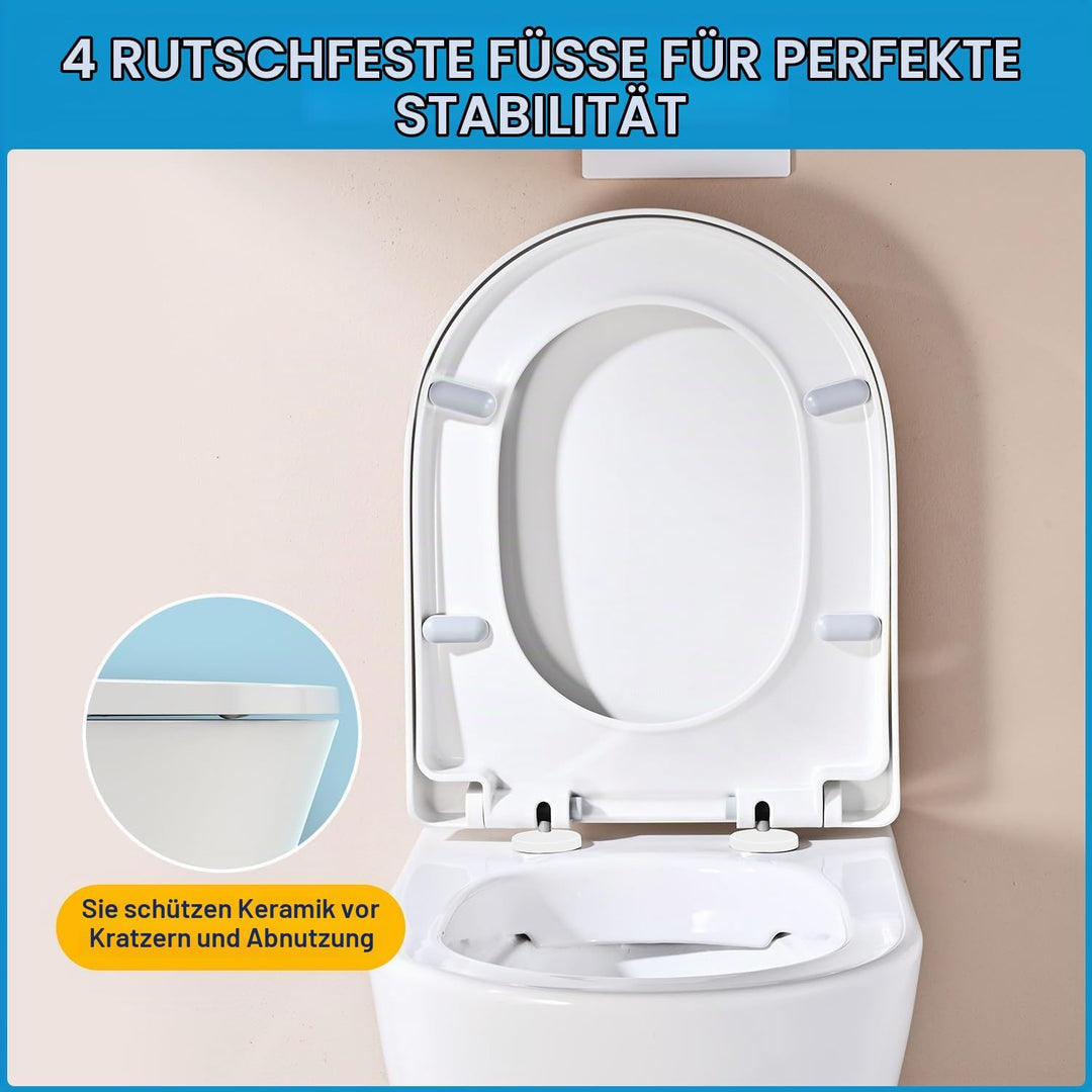 YEAUPE PRO Toilettendeckel mit Absenkautomatik D Form [LANG], WC-Sitz einfache Montage, Quick-Releas