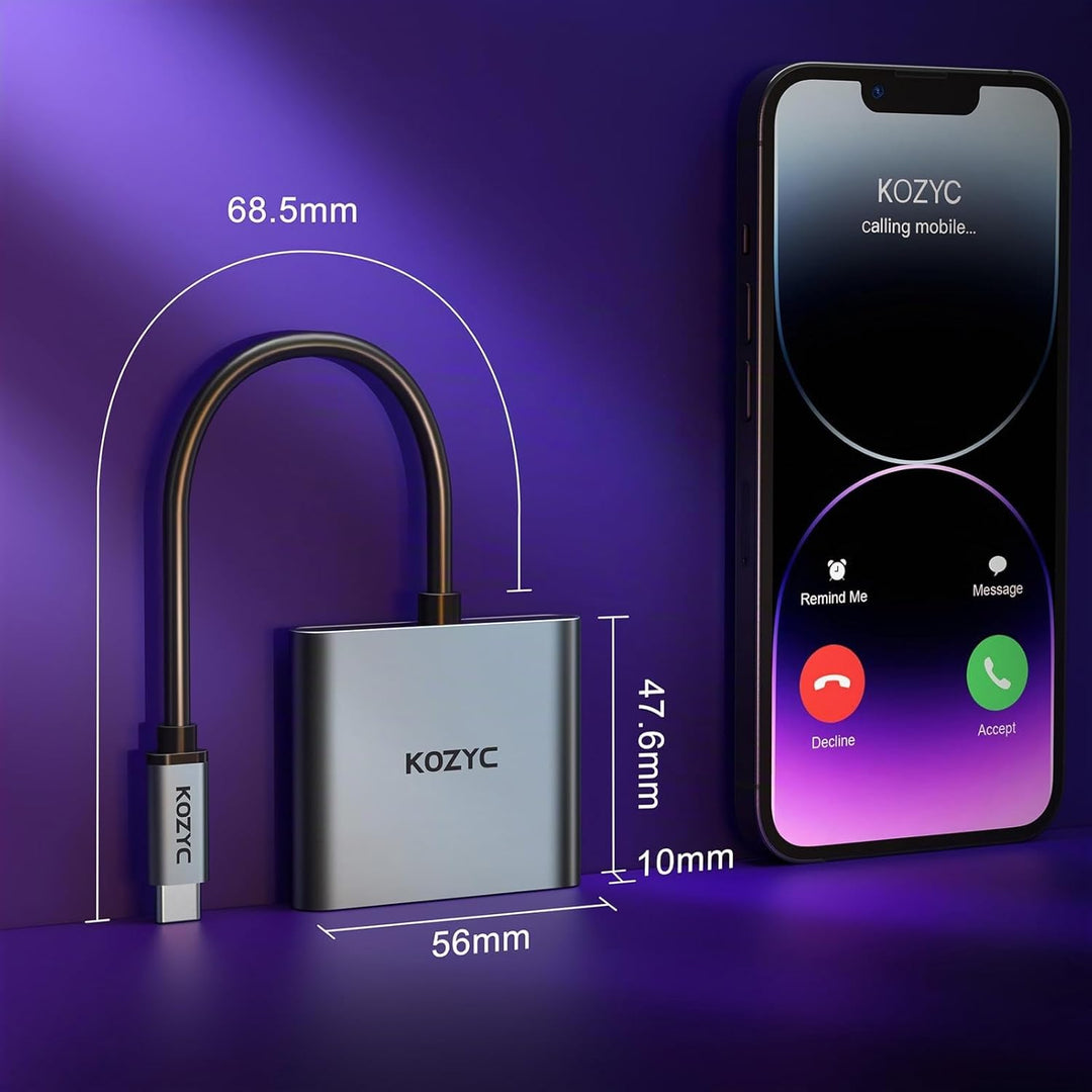KOZYC USB C to Dual HDMI Adapter 4K@60Hz, Type C to HDMI Splitter Extended Display Kompatibel mit Ma