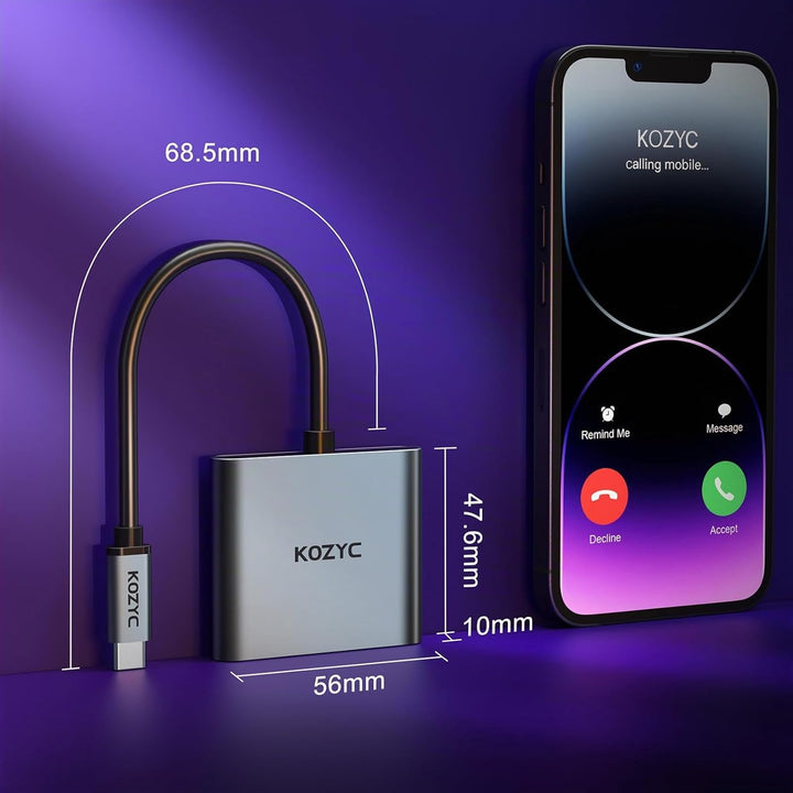 KOZYC USB C to Dual HDMI Adapter 4K@60Hz, Type C to HDMI Splitter Extended Display Kompatibel mit Ma