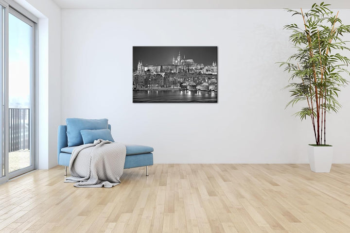 deyoli erhellendes Prag bei Nacht Format:90x60 cm Effekt: Schwarz/Weiss als Leinwandbild, Motiv fert
