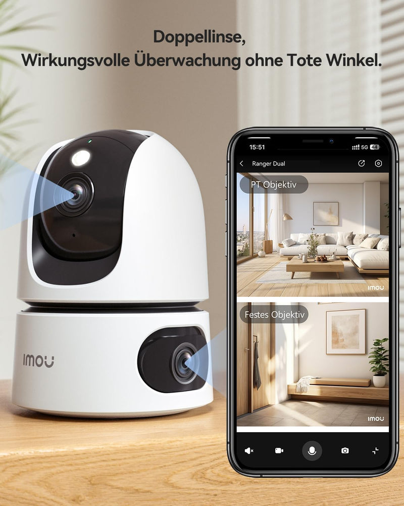 Imou 3K+2K UHD Dual Kameras Überwachungskamera Innen mit Person/Haustiererkennung, 360° PTZ WLAN Ind