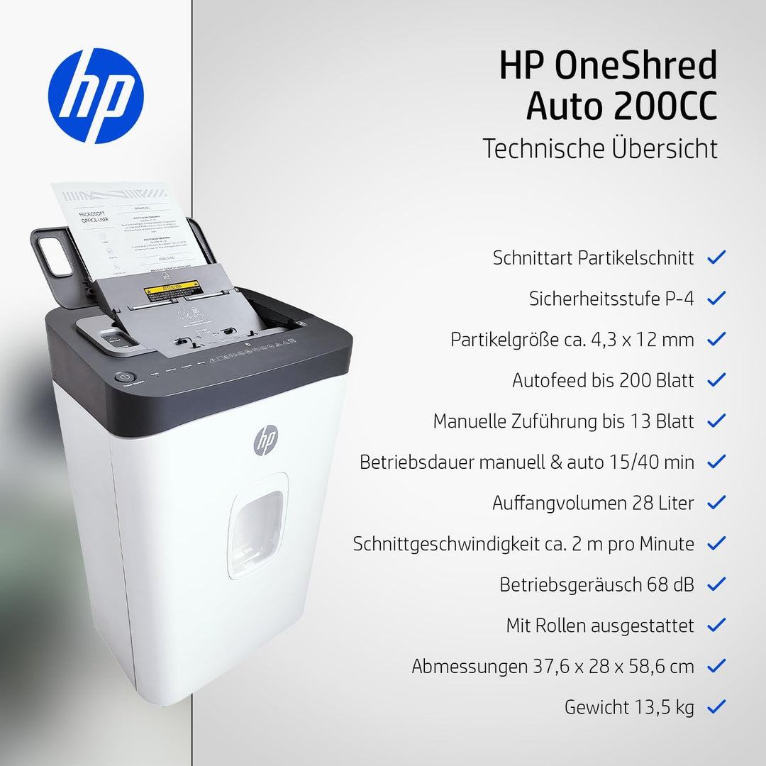 HP OneShred Auto 80CC | Sicherheitsstufe P-4 | Cross Cut | 80 Blatt Schnittleistung