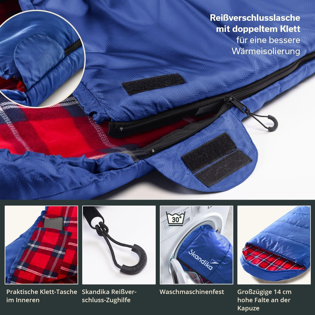 Skandika Deckenschlafsack Dundee Flanell | Baumwolle, Luxus-Qualität, koppelbar, Doppelschlafsack, 3