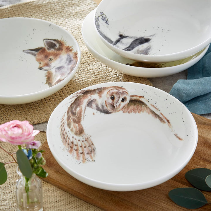 Wrendale Designs Royal Worcester Keramik-Nudelschale, 22 cm, Igel, Dachs, Fuchs und Eule, 4 Stück