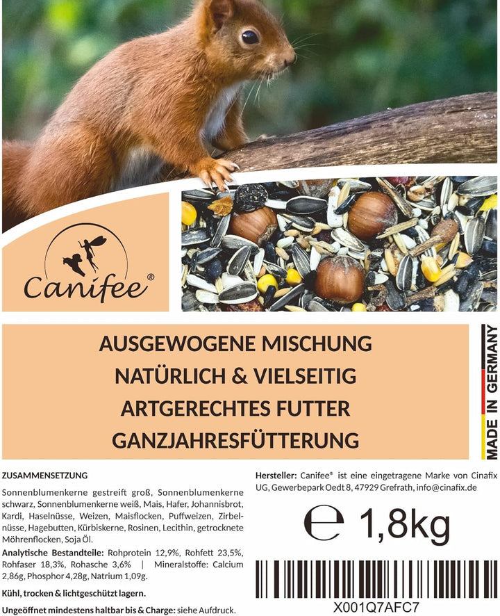 Eichhörnchen Futter 1.8 kg Nachfüllpack artgerechtes Wildtierfutter ganzjährige Futtermischung - Nac