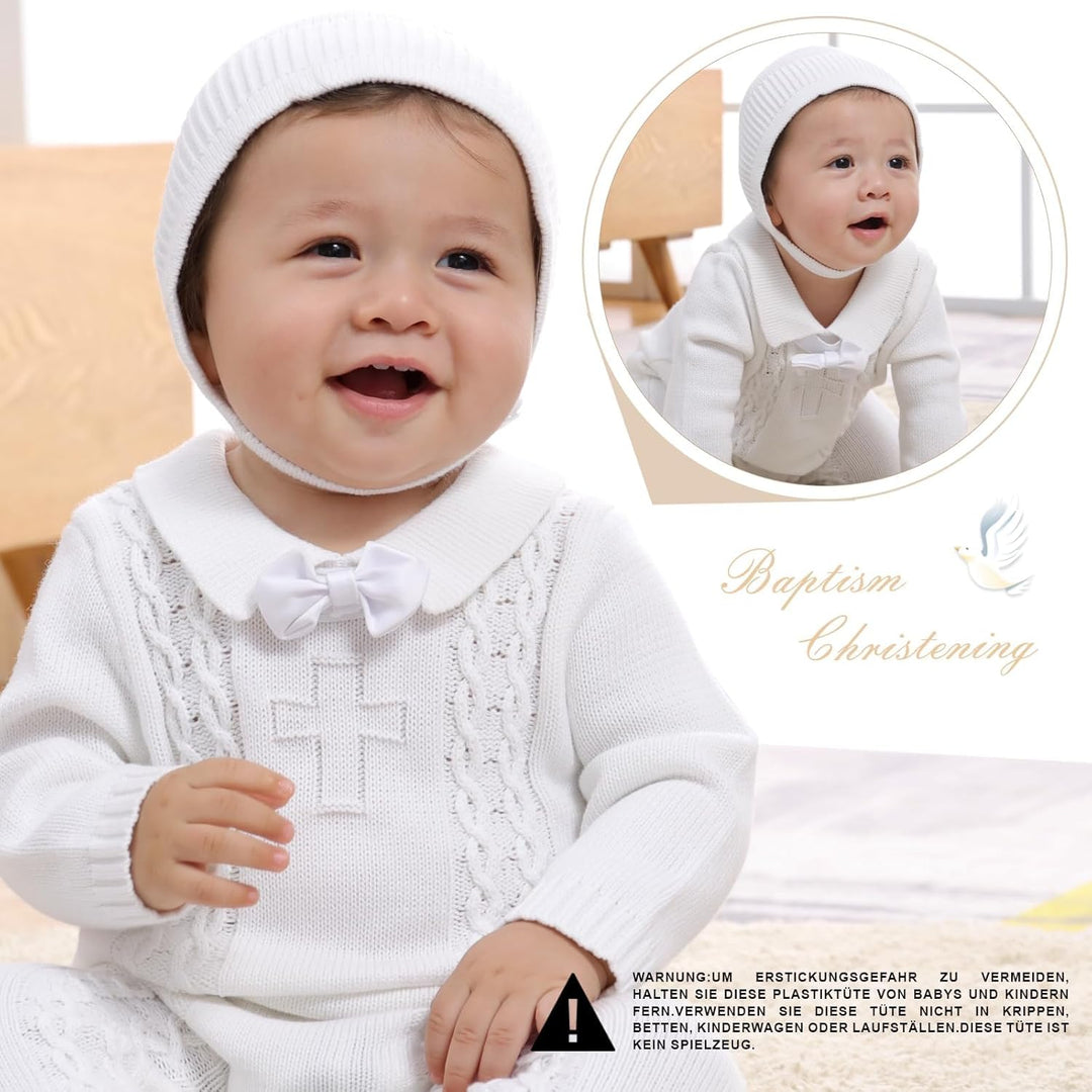 Booulfi Taufe Outfits für Jungen Baby Taufe Outfit Neugeborenes Srping Sommer gestrickt Pullover Str