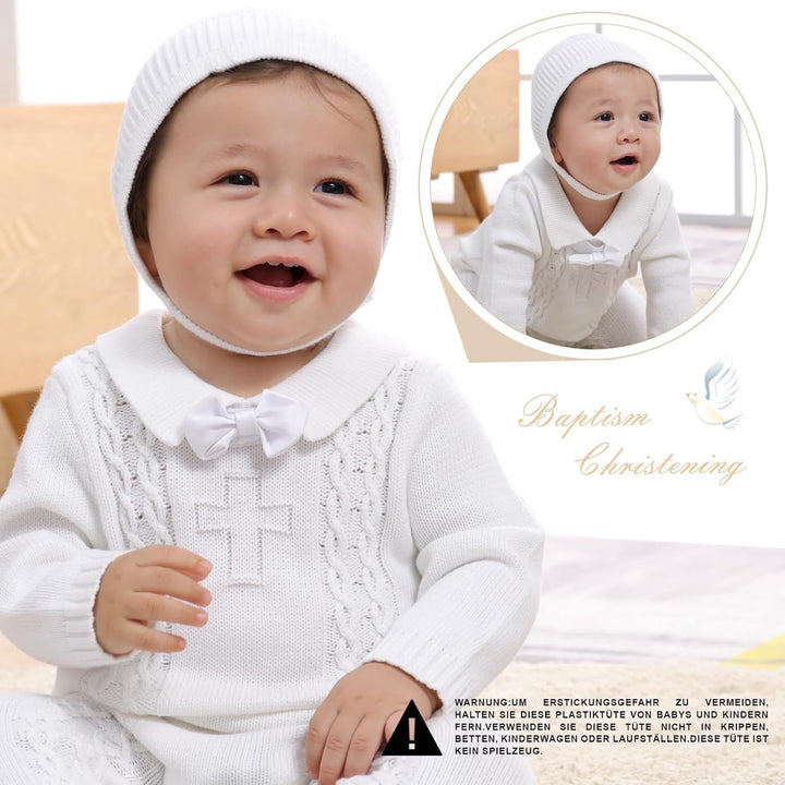 Booulfi Taufe Outfits für Jungen Baby Taufe Outfit Neugeborenes Srping Sommer gestrickt Pullover Str